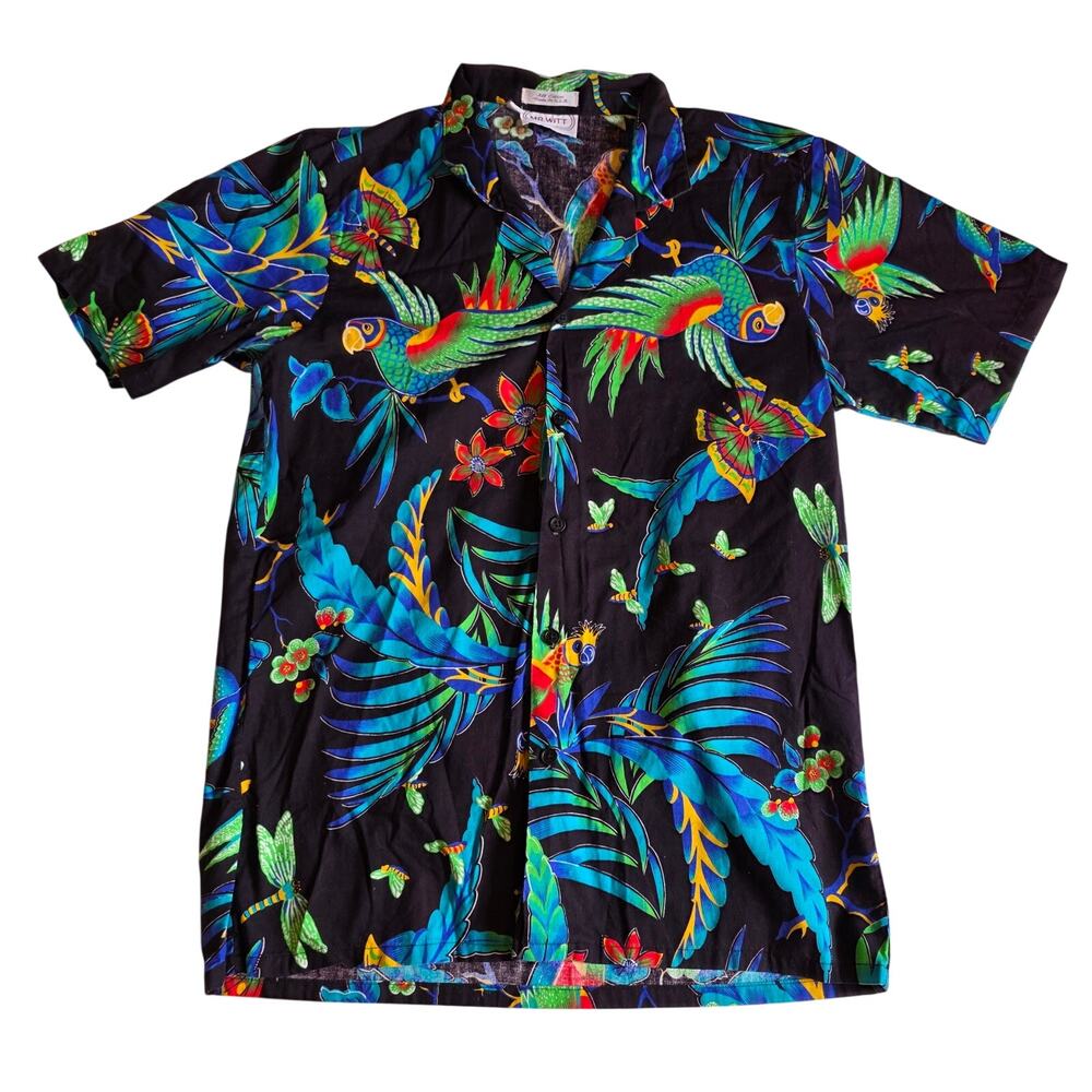 Vintage Mr. Witt Neon Parrot Tropical Hawaiian Button Up Shirt Men's Medium